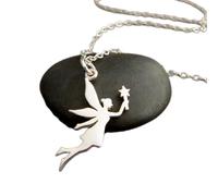 LKBEADS 925 sterling silver fairy necklace. smallwhimsical pendant. fairy princess star wand. small simple jewelry fun girly gift | with 18 inch chain |silver plated |LK_PNK_02650
