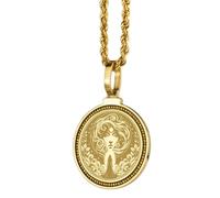 LKBEADS 925 Sterling Silver Faravahar, Zoroastrian Persian Engraved Round 28mm Pendant Necklace Gold Plated Charm For Men & Women With 18 Inch Cable Handmade Jewelry |LK_ENGP_0427