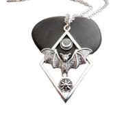 LKBEADS 925 sterling silver flying bat moon sun necklace. small halloween charm. crescent celestial mystical pendant. winged creature of night | with 18 inch chain |silver plated |LK_PNK_02858