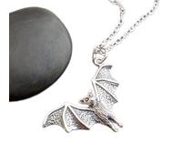 LKBEADS 925 sterling silver flying bat necklace. small halloween charm. hanging animal pendant. winged creature of night. mysticism spirit symbol| with 18 inch chain |silver plated |LKGP_02891