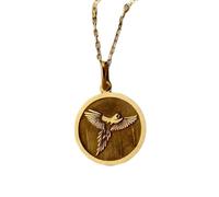 LKBEADS 925 Sterling Silver Flying Bird Pendant Necklace Gold |LK_NLC_01139 | plated round coin engraved bird pendant with 18 inch cable chain freedom nature wildlife jewelry gift for