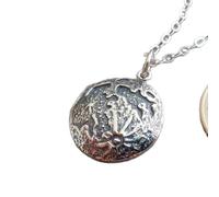 LKBEADS 925 sterling silver full moonscape necklace. small textured lunar pendant. rustic space charm celestial astrology cosmic simple gift | with 18 inch chain |silver plated |LK_PNK_02703