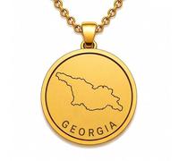 LKBEADS 925 Sterling Silver Georgia Map Pendant Necklace for Women Men Gold Plated 30mm Round Engraved Country Outline Jewelry with 18 Inch Cable Chain |LKN_MAP_00933