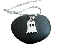 LKBEADS 925 sterling silver ghost necklace small halloween emoji charm friendly spooky boo cute simple jewelry delicate pendant dainty gift | with 18 inch chain |silver plated |LK_PNK_02871