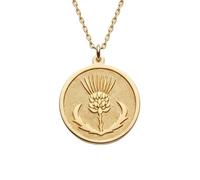 LKBEADS 925 Sterling Silver Gold Plated Scottish Thistle |LK_NLC_01587 | pendant necklace 22mm round floral medallion with 18 inch cable chain nature inspired meaningful jewelry