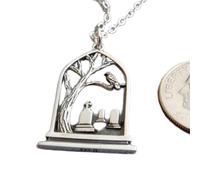 LKBEADS 925 sterling silver graveyard necklace. small raven in tree. cross tombstone pendant gothic halloween charm grave stone mourning death symbol | with 18 inch chain |silver plated |LK_PNK_02904
