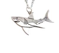 LKBEADS 925 sterling silver great white shark necklace. ocean predator pendant. fierce primal instinct symbol. fish sea marine animal beach jewelry| with 18 inch chain |silver plated |LKGP_03109