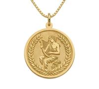 LKBEADS 925 Sterling Silver Greek Lyre Pendant Necklace 22MM |LK_NLC_01749 | round mythology disc necklace with 18 inch cable chain gold plated classical music inspired jewelry