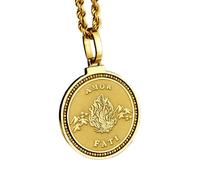 LKBEADS 925 Sterling Silver Greek Sigma Ancient Alphabet Engraved Round 28mm Pendant Necklace Gold Plated Charm For Men & Women With 18 Inch Cable Handmade Jewelry |LK_ENGP_0097