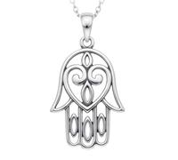 LKBEADS 925 sterling silver hamsa hand heart necklace |LK_NLC_02982 | filigreesmall zen yoga pendant protection faith symbol jewelry khamsa chamsa charm with 18 inch chain