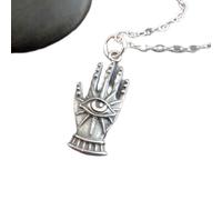 LKBEADS 925 sterling silver hand with eye necklace. small clairvoyance pendant. intuition justice symbol. unique decorative hand. haunting eye charm| with 18 inch chain |silver plated |LK_PNK_02972