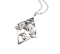 LKBEADS 925 sterling silver hanging bat in branches necklace. small halloween charm. rustic nature gift mystical pendant. winged creature of night | with 18 inch chain |silver plated |LKGP_02875