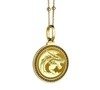 LKBEADS 925 Sterling Silver Heaven Japanese Symbol Engraved Round 28mm Pendant Necklace Gold Plated Charm For Men & Women With 18 Inch Cable Handmade Jewelry |LK_ENGP_0404
