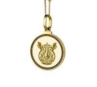 LKBEADS 925 Sterling Silver Hebrew Final Tsadi Alphabet Engraved Round 28mm Pendant Necklace Gold Plated Charm For Men & Women With 18 Inch Cable Handmade Jewelry |LK_ENGP_0385