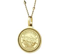 LKBEADS 925 Sterling Silver Hebrew Heh Alphabet Letter Engraved Round 28mm Pendant Necklace Gold Plated Charm For Men & Women With 18 Inch Cable Handmade Jewelry |LK_ENGP_0844