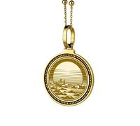 LKBEADS 925 Sterling Silver Hebrew P, Peh Alphabet Engraved Round 28mm Pendant Necklace Gold Plated Charm For Men & Women With 18 Inch Cable Handmade Jewelry |LK_ENGP_0382