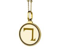 LKBEADS 925 Sterling Silver Hebrew Y, Yod Alphabet Engraved Round 28mm Pendant Necklace Gold Plated Charm For Men & Women With 18 Inch Cable Handmade Jewelry |LK_ENGP_0386