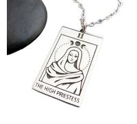LKBEADS 925 sterling silver high priestess tarot card necklace moon phase seance spirit fortune telling mysticism intuition spiritual halloween | with 18 inch chain |silver plated |LK_PNK_02881