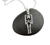 LKBEADS 925 sterling silver human skeleton necklace realistic two sided small halloween charm simple delicate petite pendant spooky ghoul| with 18 inch chain |silver plated |LKGP_02851
