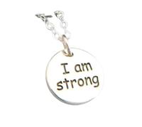 LKBEADS 925 sterling silver i am strong necklace small round inspirational word jewelry inspiring quote motto affirmation yoga pendant strength charm| with 18 inch chain |silver plated |LK_PNK_02710