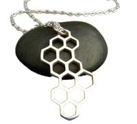 LKBEADS 925 sterling silver large honeycomb necklace.honey comb pendant. bee hive. modern gift geometric charm simple nature jewelry. long drop charm| with 18 inch chain |silver plated |LKGP_02532
