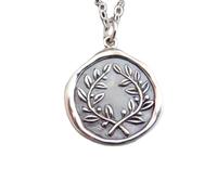 LKBEADS 925 sterling silver laurel wreath necklace. wax seal style grad graduation graduate gift. champion winner achievement pendant floral branch| with 18 inch chain |silver plated |LK_PNK_02923