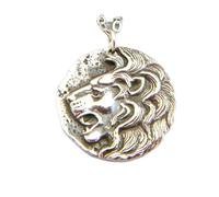 LKBEADS 925 sterling silver lion coin necklace replica small ancient greek pendant strength leadership protection animal charm power gift for he| with 18 inch chain |silver plated |LK_PNK_03103