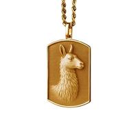 LKBEADS 925 Sterling Silver Llama 3D Pendant Necklace In Rectangle Shape With 18 Inch Cable Chain Gold Plated Charm Meaningful Jewelry |LKD_3DM_00126
