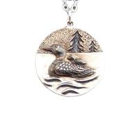 LKBEADS 925 sterling silver loon and bird on pond necklace. nature watcher pendant. istic animal spirit totem charm. ornithologist gift| with 18 inch chain |silver plated |LKGP_03140