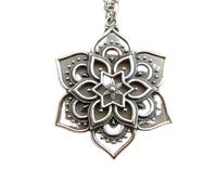 LKBEADS 925 sterling silver lotus mandala necklace openwork small petal flower pendant zen universe charm boho bohemian jewelry spiritual yoga | with 18 inch chain |silver plated |LK_PNK_03018