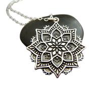 LKBEADS 925 sterling silver lotus mandala necklace small petal flower pendant zen universe charm boho bohemian jewelry spiritual yoga everyday| with 18 inch chain |silver plated |LK_PNK_02995