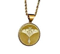 LKBEADS 925 Sterling Silver Luna Moth Pendant Necklace, 22MM |LK_NLC_00358 | round nature medallion, gold plated, 1.5mm thick engraved moth pendant with 18 inch cable chain, woodland