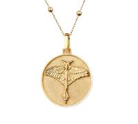 LKBEADS 925 Sterling Silver Luna Moth Pendant Necklace Gold |LK_NLC_00496 | plated luna moth round medallion pendant with 18 inch cable chain nature inspired jewelry for men women