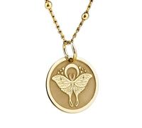 LKBEADS 925 Sterling Silver Luna Moth Pendant Necklace Gold |LK_NLC_00668 | plated 28mm round nature inspired engraved medallion with 18 inch cable chain symbolic jewelry gift for