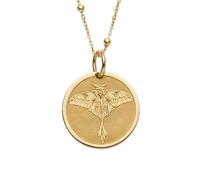 LKBEADS 925 Sterling Silver Luna Moth Pendant Necklace Gold |LK_NLC_00745 | plated 28mm round moth medallion necklace with 18 inch cable chain nature inspired wildlife jewelry gift