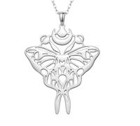 LKBEADS 925 Sterling Silver Luna Moth Pendant Necklace |LK5P_01598 | 43x33mm 999 Silver Plated Boho Butterfly Minimalist Unisex Jewelry
