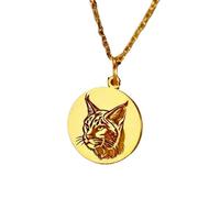 LKBEADS 925 Sterling Silver Lynx Pendant Necklace Gold Plated |LK_NLC_01397 | 24mm round animal medallion necklace with 18 inch cable chain engraved wild cat coin pendant jewelry gift