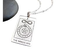 LKBEADS 925 sterling silver magician tarot card necklace action change infinity star ouroboros spirit halloween fortune telling mysticism spiritual | with 18 inch chain |silver plated |LK_PNK_02899