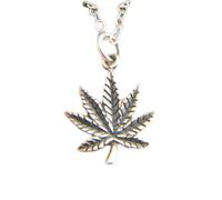 LKBEADS 925 sterling silver marijuana leaf necklace small weed pendant cannabis plant pot grass reefer dope 420 herb life simple gift charm| with 18 inch chain |silver plated |LKGP_02931