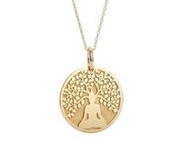 LKBEADS 925 Sterling Silver Meditation Tree of Life Pendant |LK_NLC_00602 | necklace gold plated 28mm round yoga meditation spiritual pendant with 18 inch cable chain mindfulness
