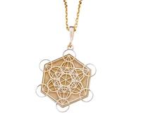 LKBEADS 925 Sterling Silver Metatron Cube Minimalist Pendant Necklace In Hexagon Shape With 18 Inch Cable Chain Gold Plated Charm Meaningful Jewelry |LKD_3DM_00285