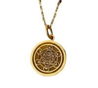 LKBEADS 925 Sterling Silver Metatrons Cube Pendant Necklace |LK_NLC_01092 | gold plated sacred geometry round medallion spiritual symbol with 18 inch cable chain meaningful jewelry