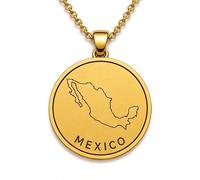 LKBEADS 925 Sterling Silver Mexico Map Pendant Necklace for Women Men Gold Plated 30mm Round Engraved Country Outline Jewelry with 18 Inch Cable Chain |LKN_MAP_00985