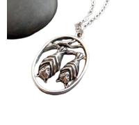 LKBEADS 925 sterling silver mom and hanging bat necklace. halloween charm. nocturnal animal. winged creature night mysticism spirit symbol | with 18 inch chain |silver plated |LK_PNK_02861