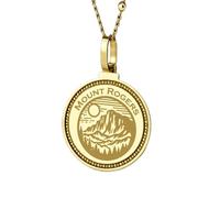 LKBEADS 925 Sterling Silver Mount Evans Engraved Round 28mm Pendant Necklace Gold Plated Charm For Men & Women With 18 Inch Cable Handmade Jewelry |LK_ENGP_0701