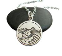 LKBEADS 925 sterling silver mountain peaks necklace.small mt range earth element pendant four 4 elemental charm pendant zen yoga jewelry dainty| with 18 inch chain |silver plated |LKGP_02549