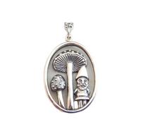 LKBEADS 925 sterling silver mushrooms with gnome necklace. 2 mushrooms in oval charm. shroom hunter. forager foraging whimsical fairytale pendant| with 18 inch chain |silver plated |LK_PNK_02939