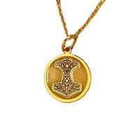 LKBEADS 925 sterling silver necklace 24mm |18 inch chain | viking thor hammer necklace | viking pendant | vegvisir pendant | 14k real thor hammer |mom|gold plating handmade jewelry |LKGP_01306