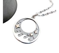 LKBEADS 925 sterling silver ocean waves with bronze stars necklace. small boho beach charm. night sky jewelry. surf surfer girl gift sea pendant| with 18 inch chain |silver plated |LK_PNK_03155