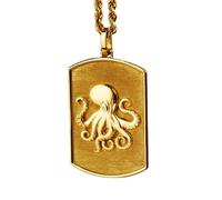 LKBEADS 925 Sterling Silver Octopus Ocean Life 3D Pendant Necklace In Rectangle Shape With 18 Inch Cable Chain Gold Plated Charm Meaningful Jewelry |LKD_3DM_00074
